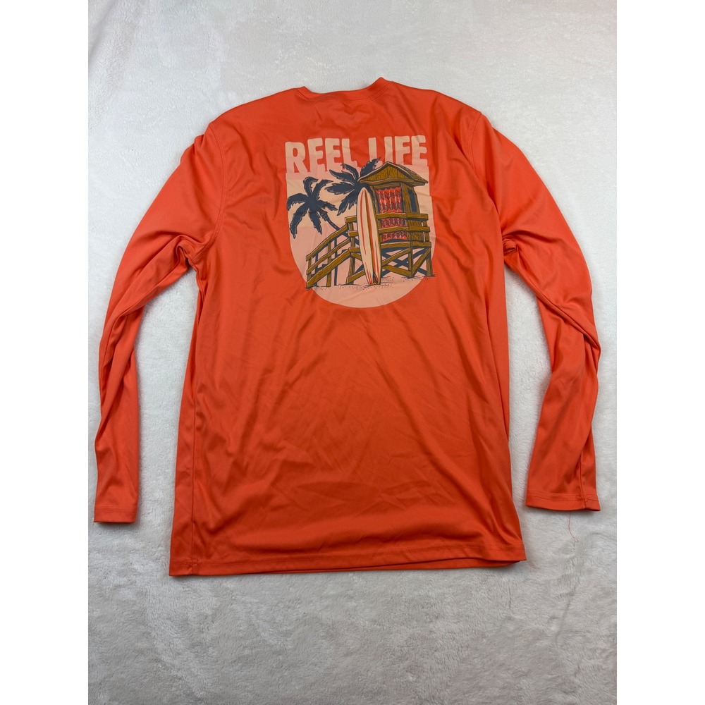 Reel Life Mens Orange Performance Long Sleeve Graphic Fishing Shirt Size Large